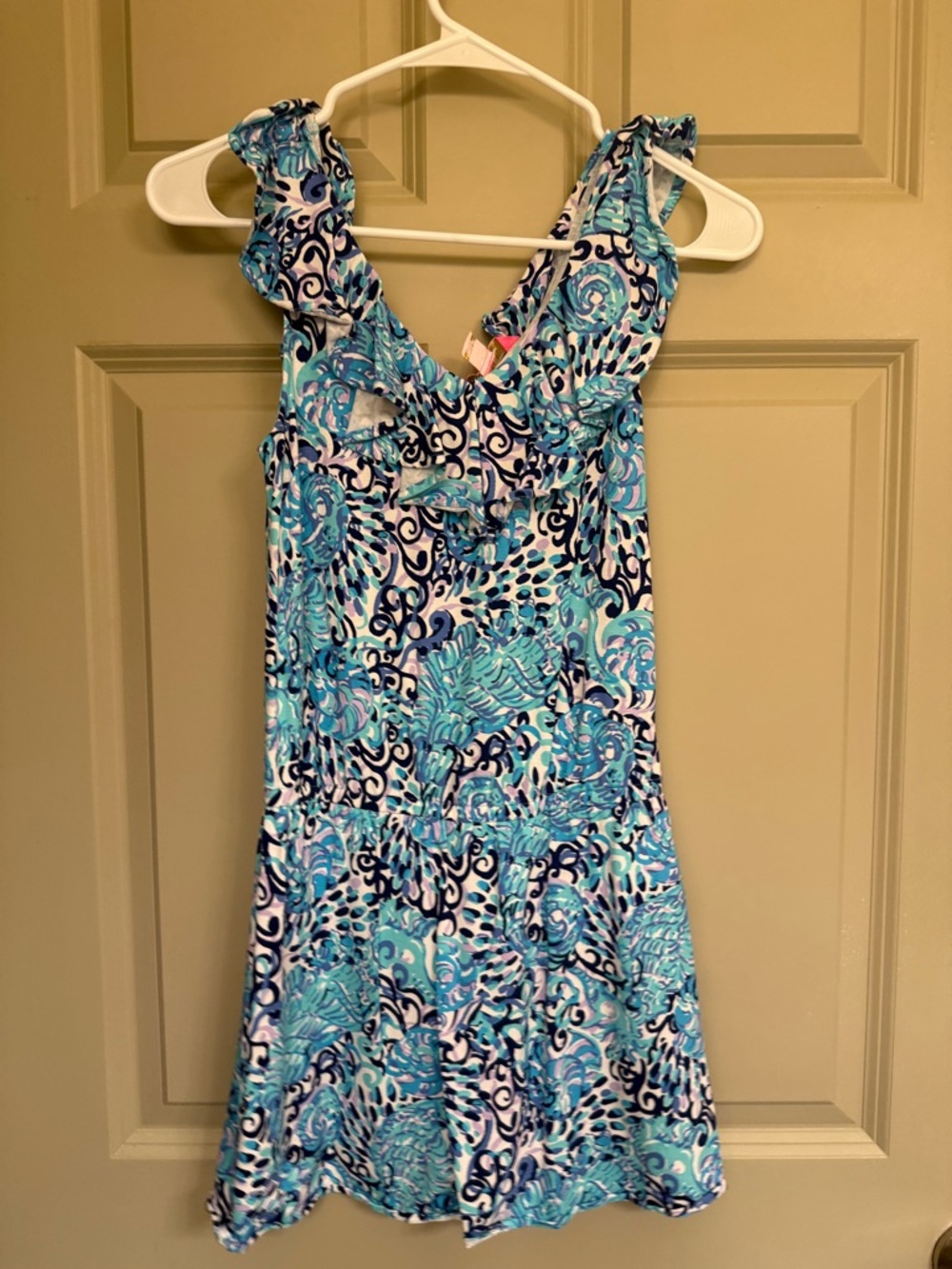 XXS Lilly Pulitzer Turquoise, Blue & White Floral Romper